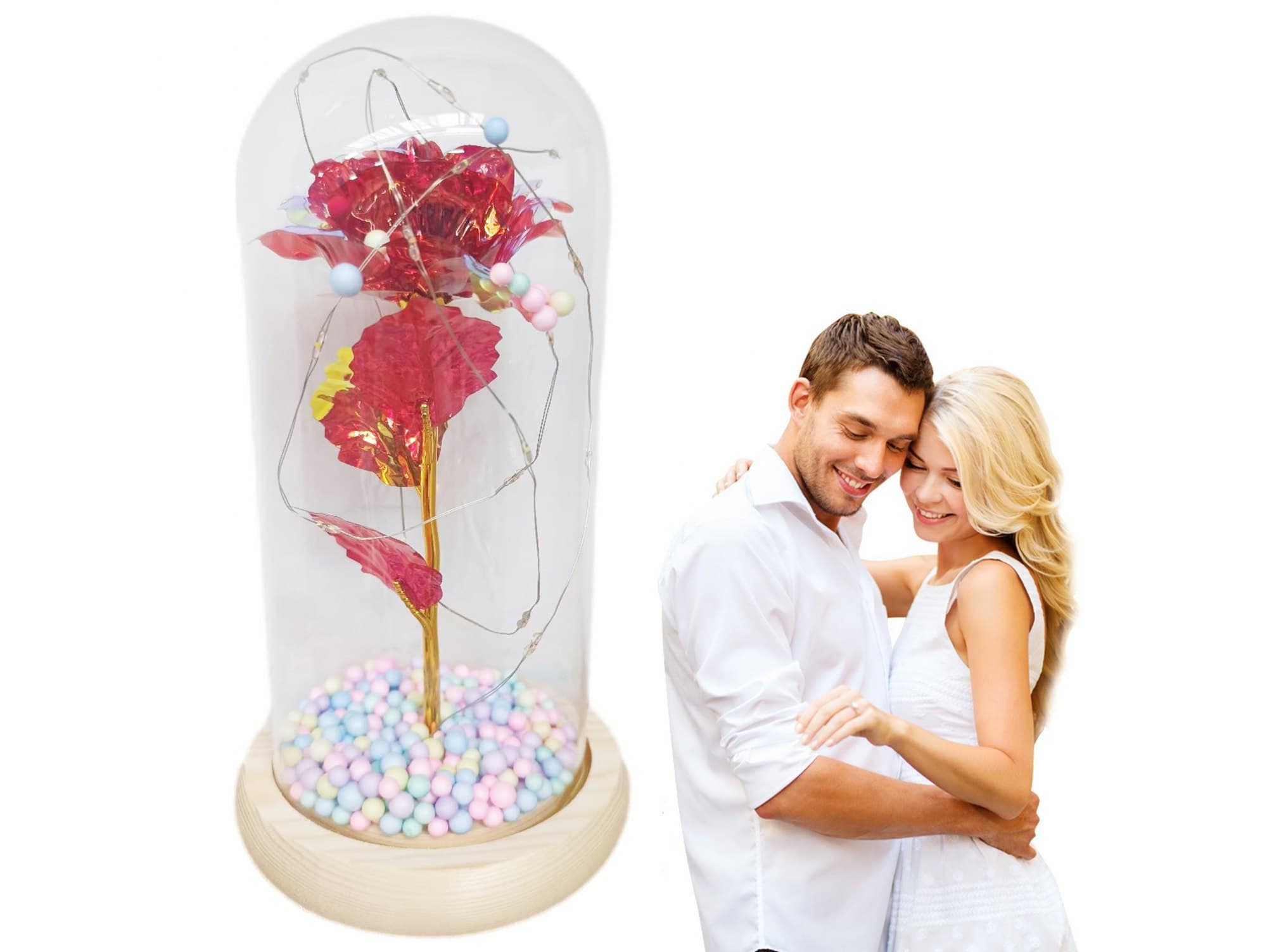 Wieczna róża w szkle w pudełku prezent led szkło