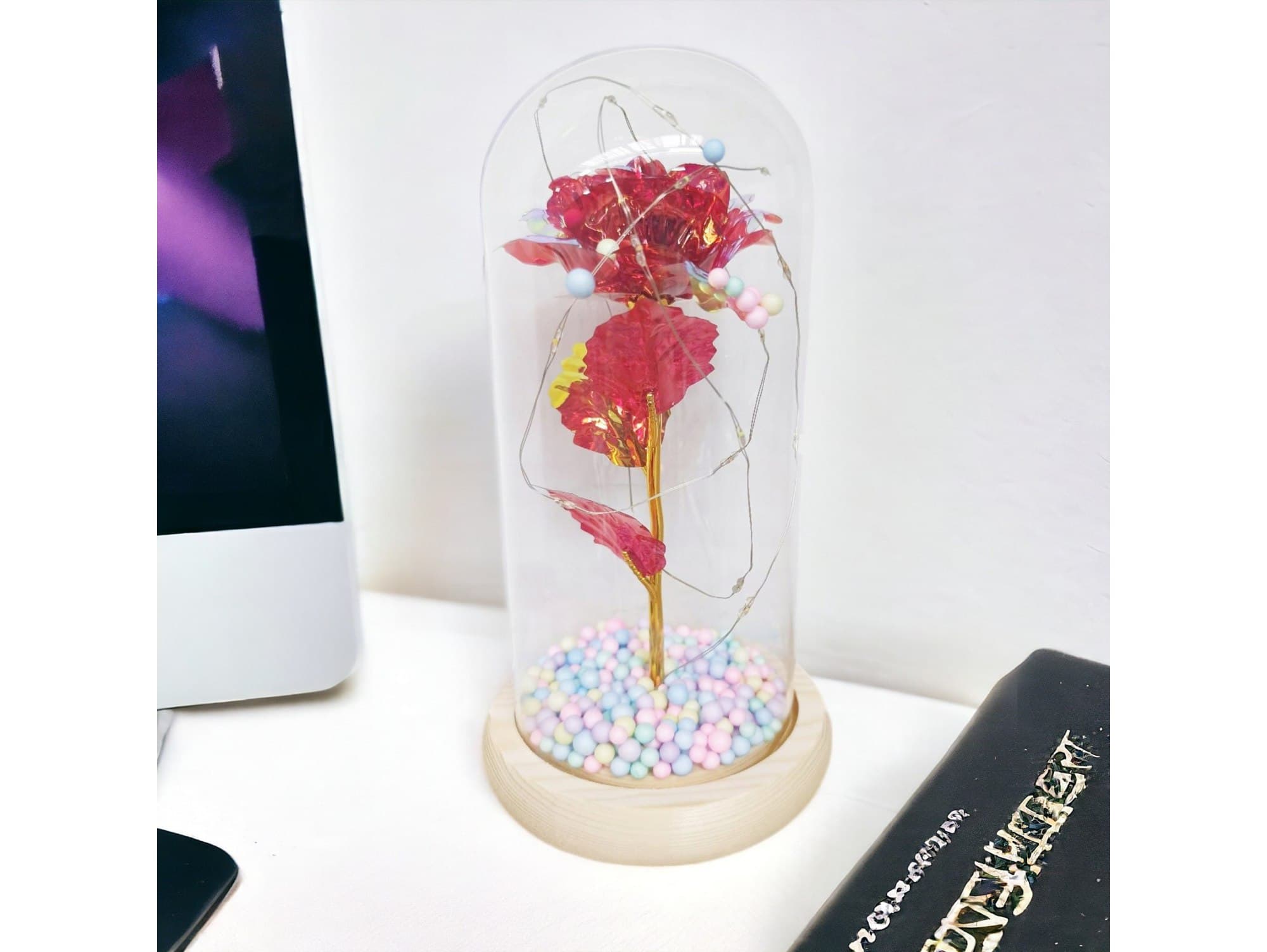 Wieczna róża w szkle w pudełku prezent led szkło