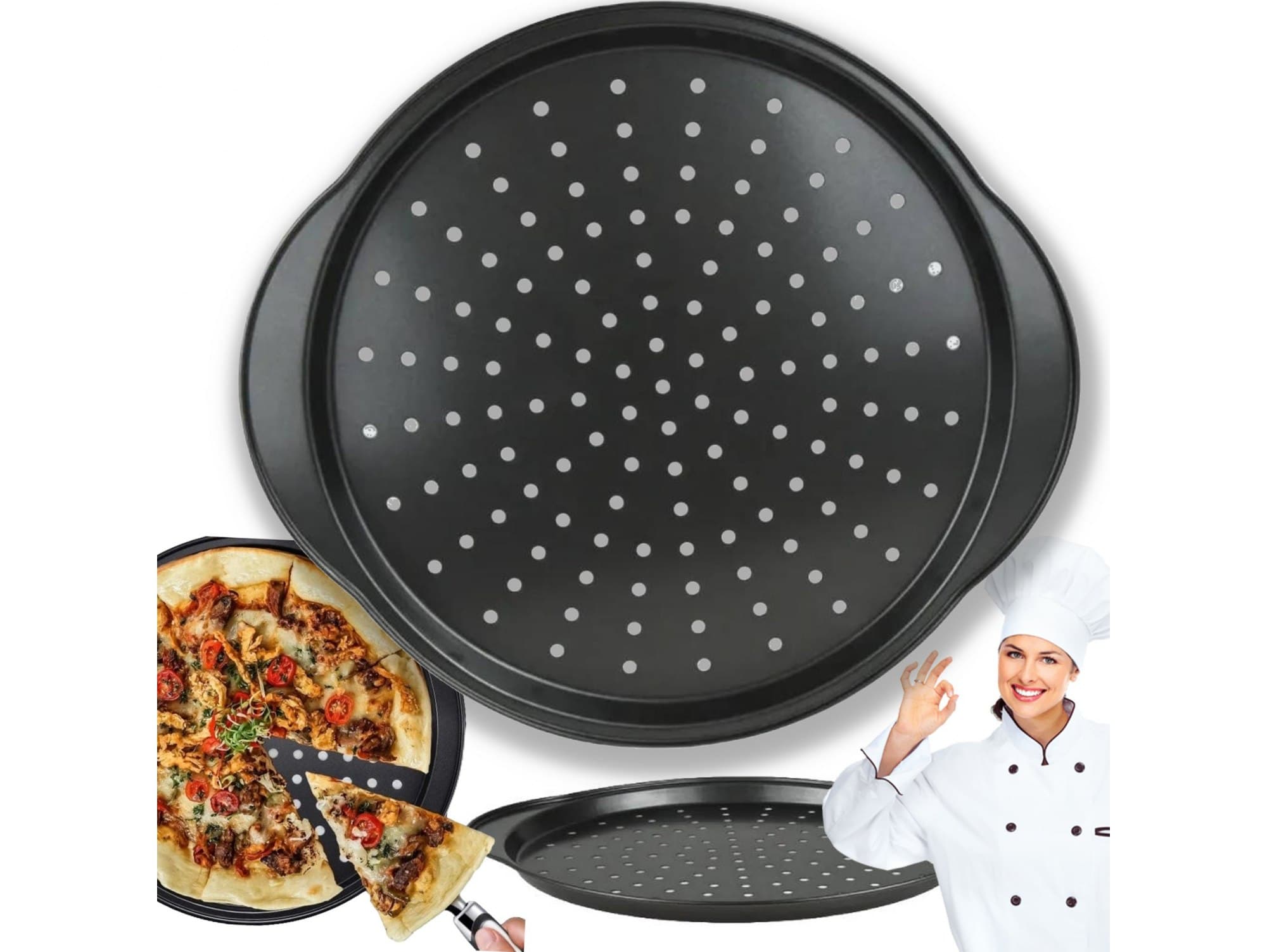 Blacha do pieczenia pizzy z uchwytami 30cm