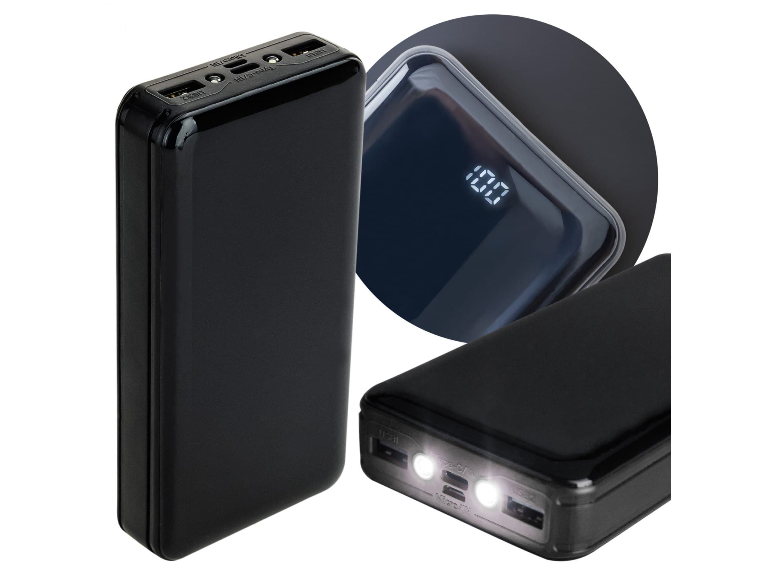 Powerbank 20 000 mah 2 x usb, micro usb, usb-c