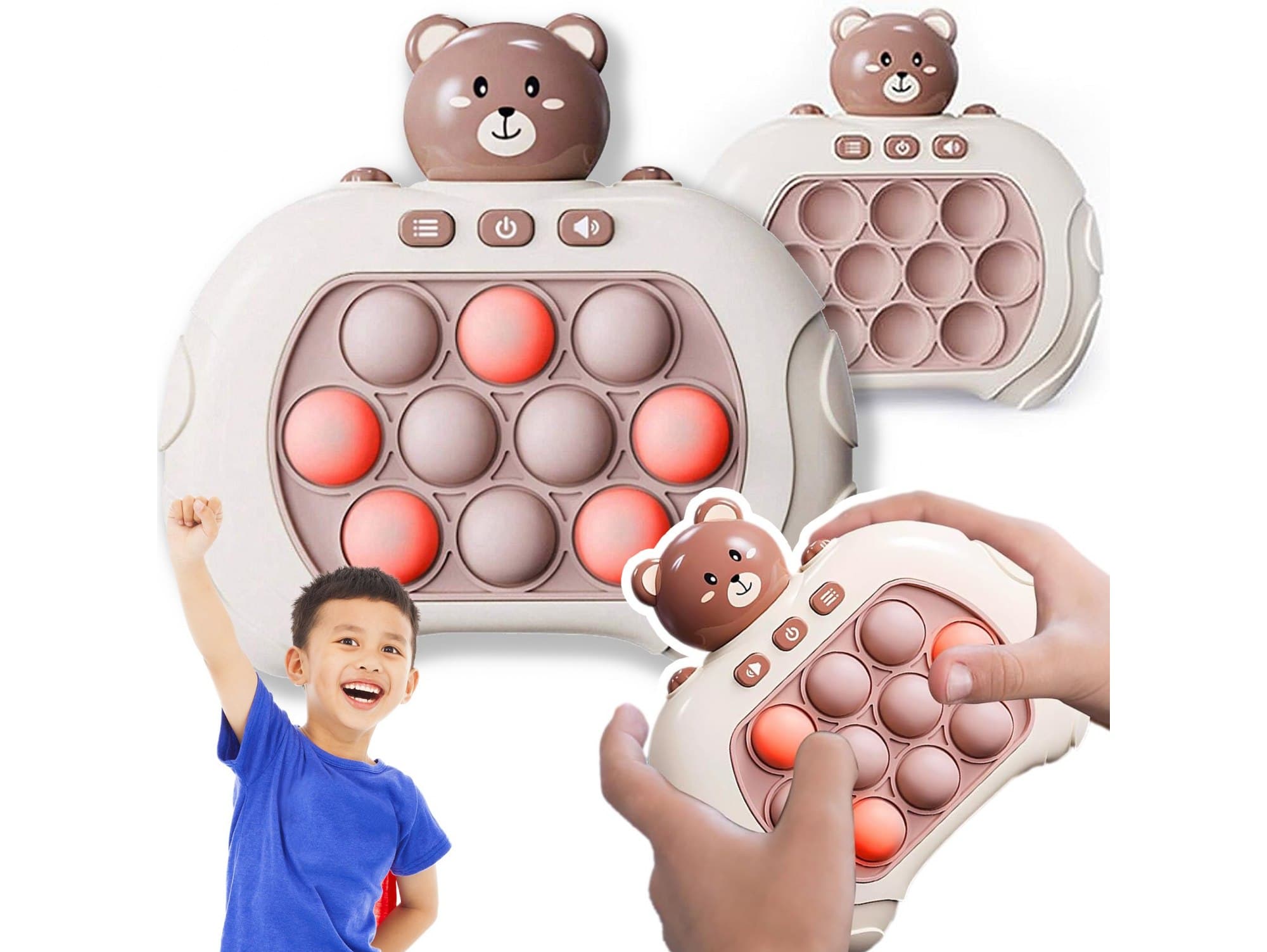 Pop it gra elektroniczna antystresowa zręcznościowa sensoryczna popit miś