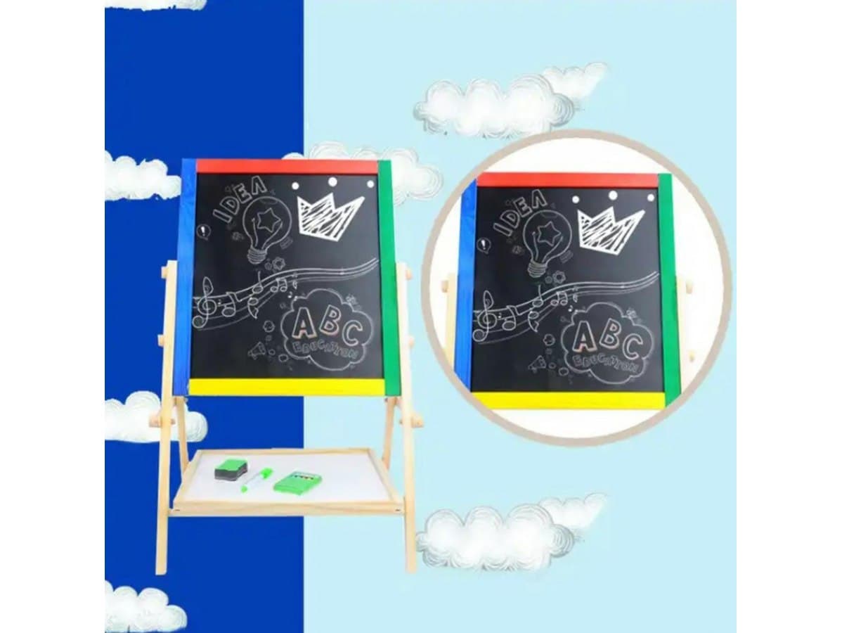 Tablica dwustronna obrotowa drewniana magnetyczna kredowa +akcesoria